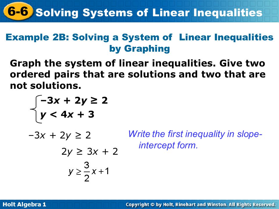 Example 2B: Solving a System of Linear Inequalities by Graphing