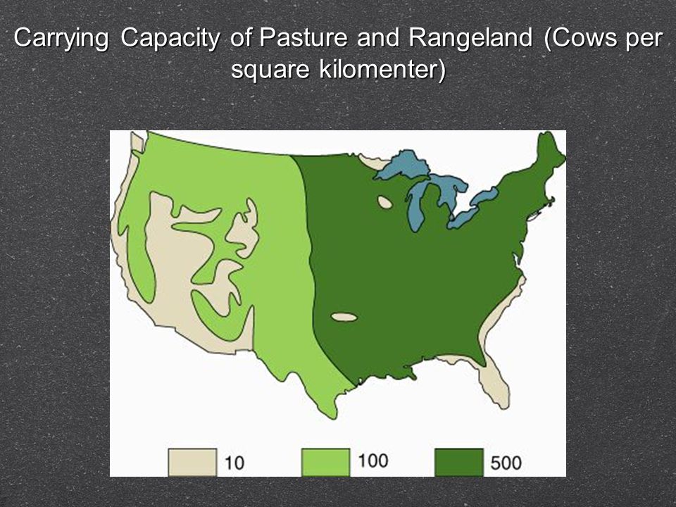 Carrying Capacity of Pasture and Rangeland (Cows per square kilomenter)