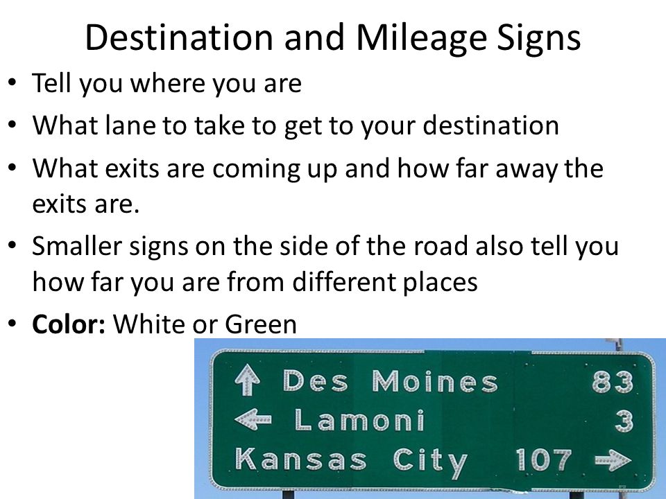 Destination and Mileage Signs