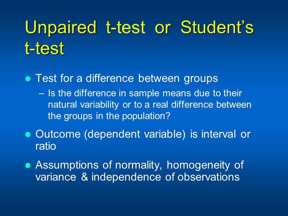 Unpaired t-test or Student’s t-test