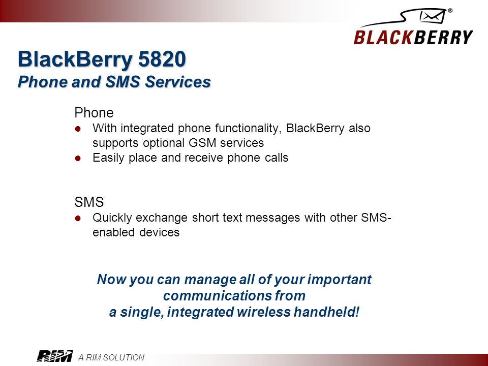BlackBerry 5820 Phone and SMS Services