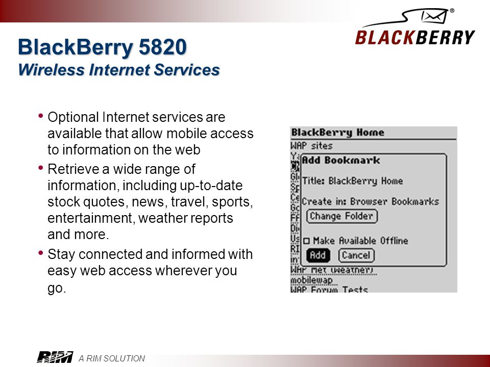 BlackBerry 5820 Wireless Internet Services