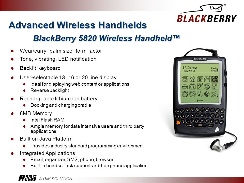 Advanced Wireless Handhelds BlackBerry 5820 Wireless Handheld™