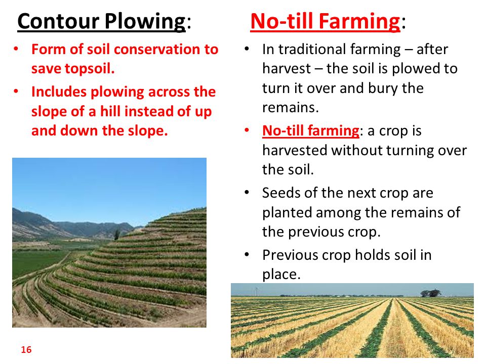 Contour Plowing: No-till Farming: