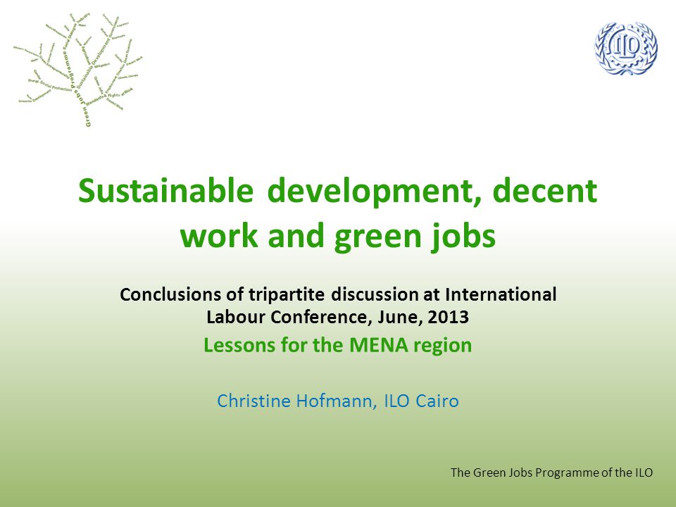 Sustainable development, decent work and green jobs
