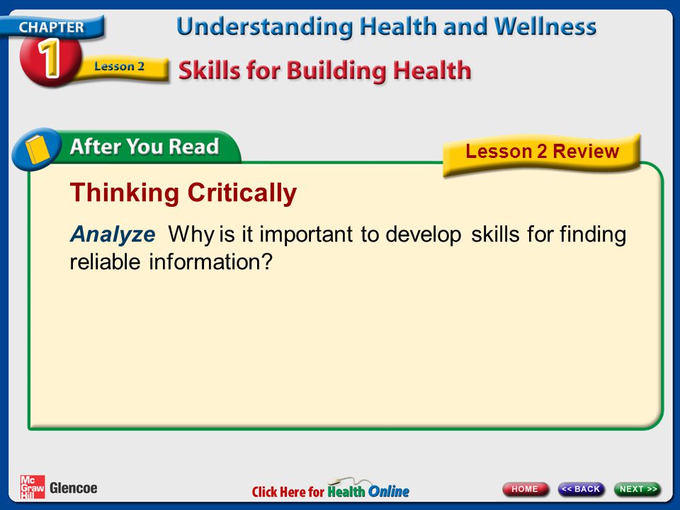 Lesson 2 Review Thinking Critically. Analyze Why is it important to develop skills for finding reliable information