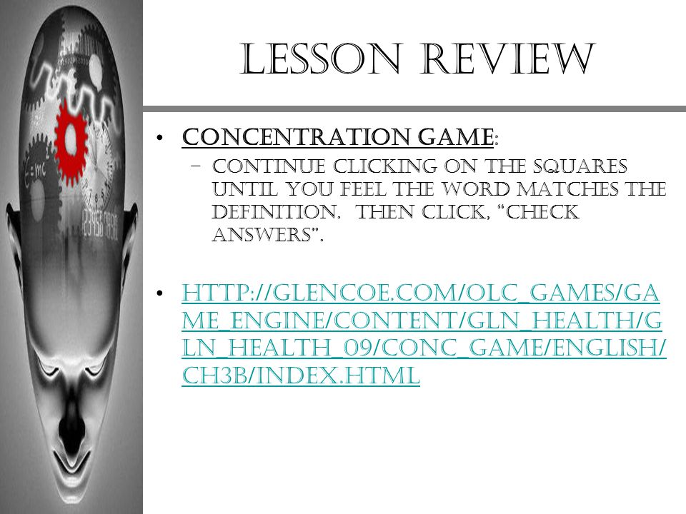 Lesson review Concentration Game: