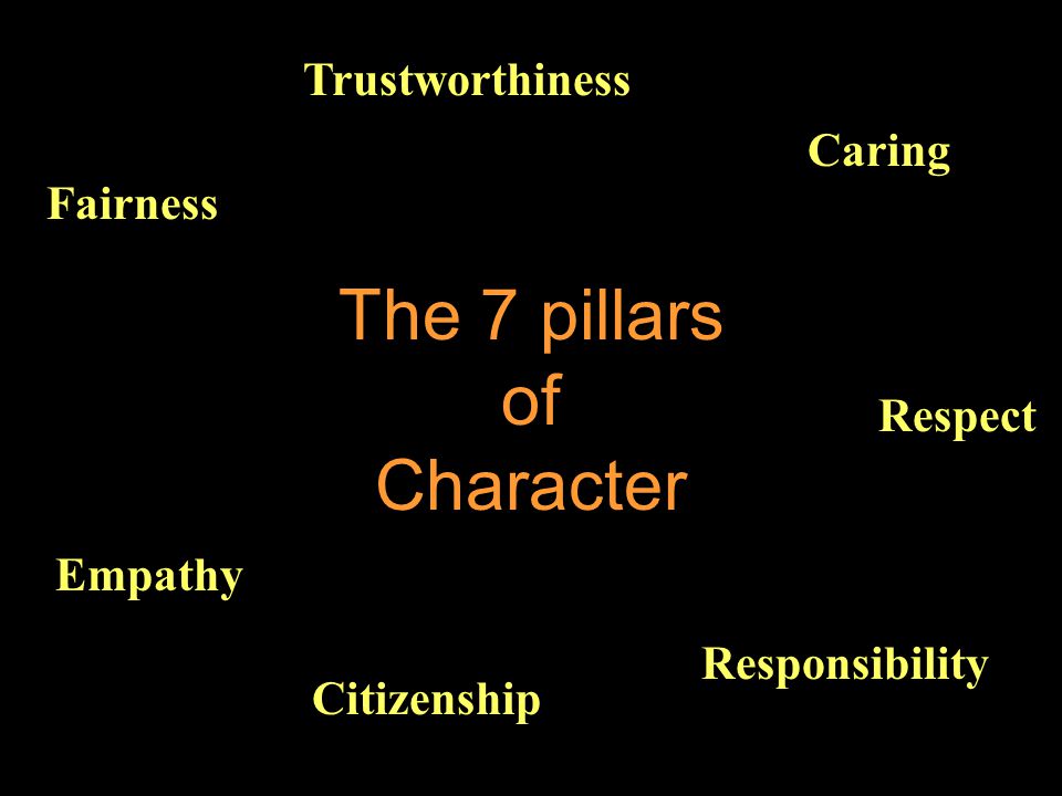 The 7 pillars of Character Trustworthiness Caring Fairness Respect