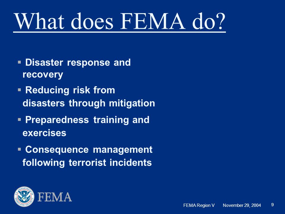 What does FEMA do Disaster response and recovery