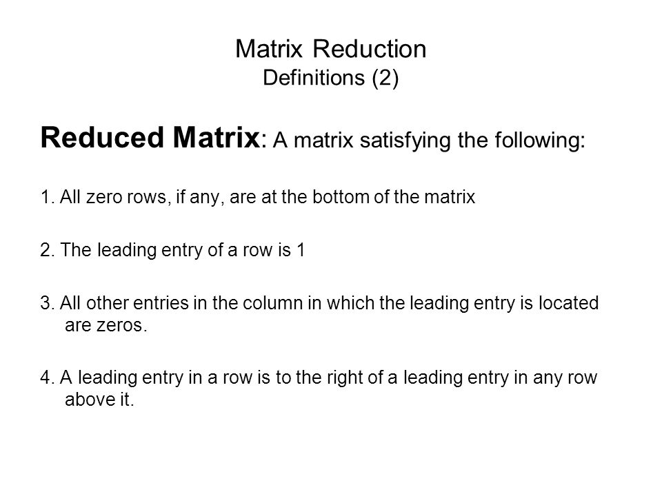 Matrix Reduction Definitions (2)