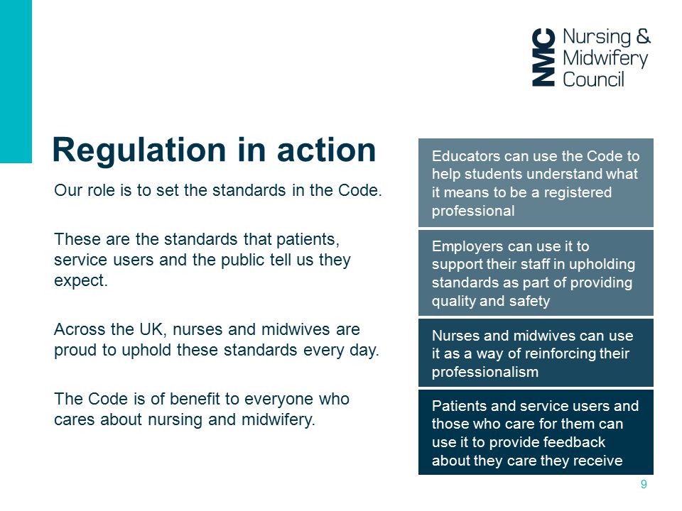 Regulation in action Our role is to set the standards in the Code.