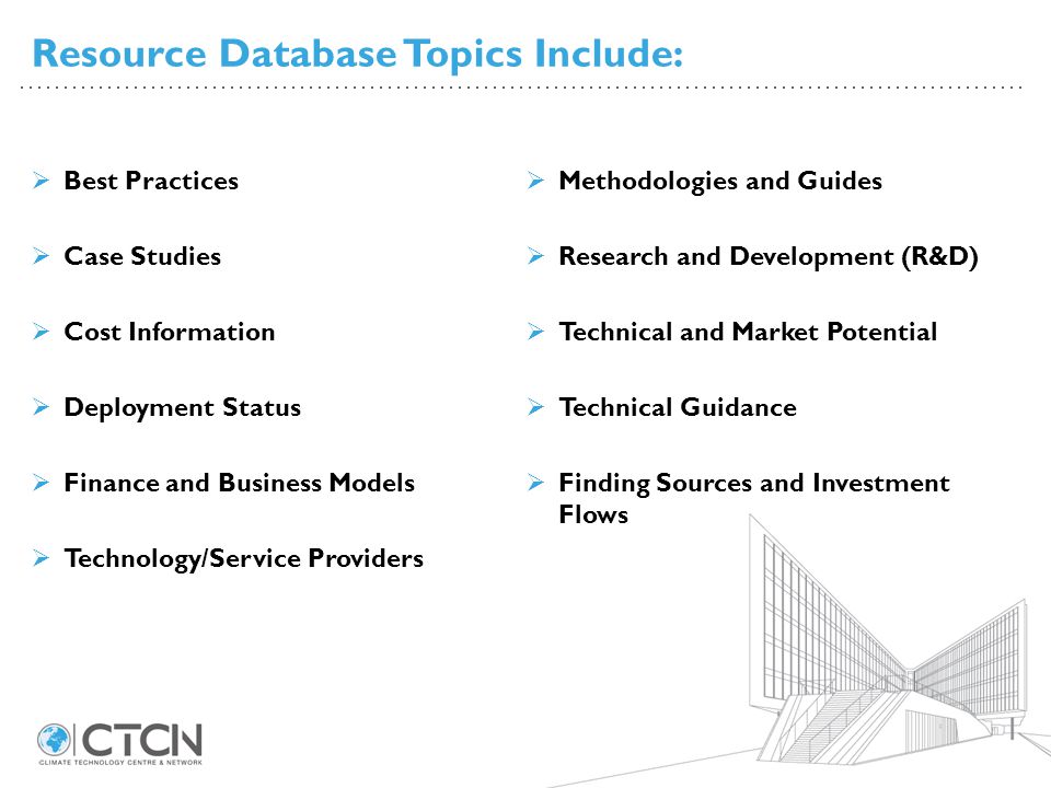 Resource Database Topics Include: