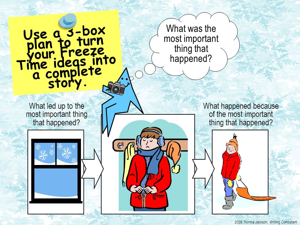 Use a 3-box plan to turn your Freeze Time ideas into a complete story.