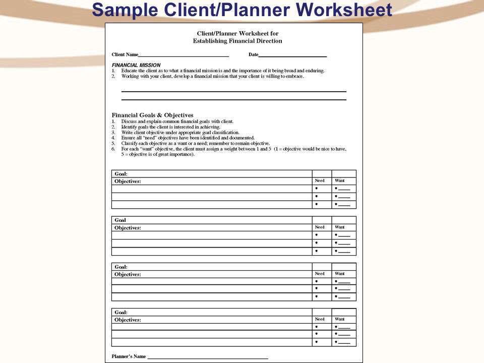 Sample Client/Planner Worksheet