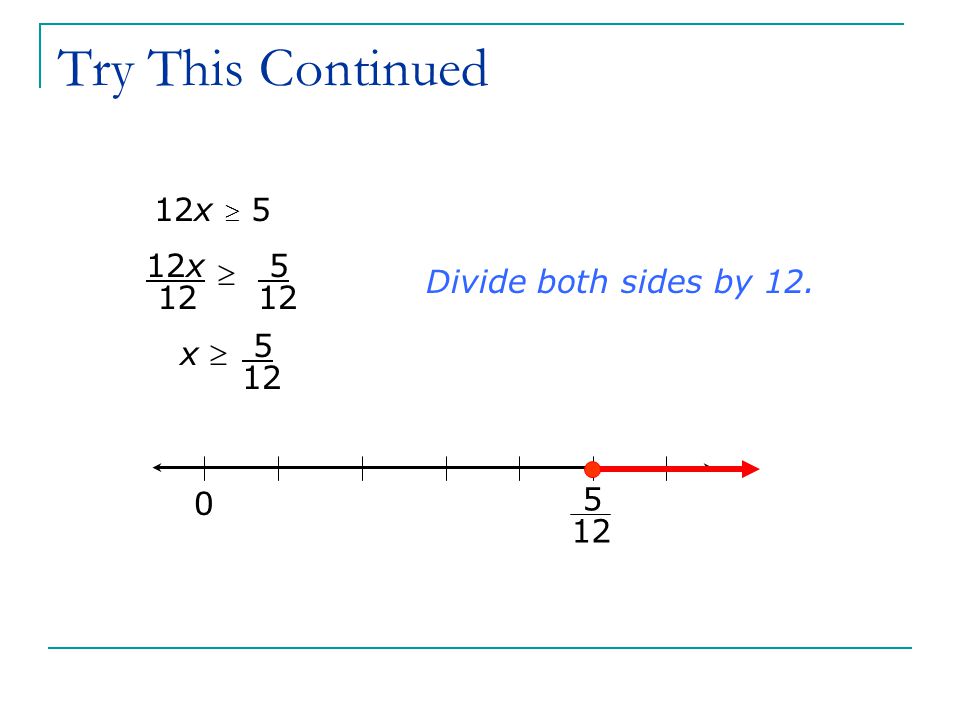 Try This Continued 12x  5  12x 12 5 Divide both sides by 12. x  5