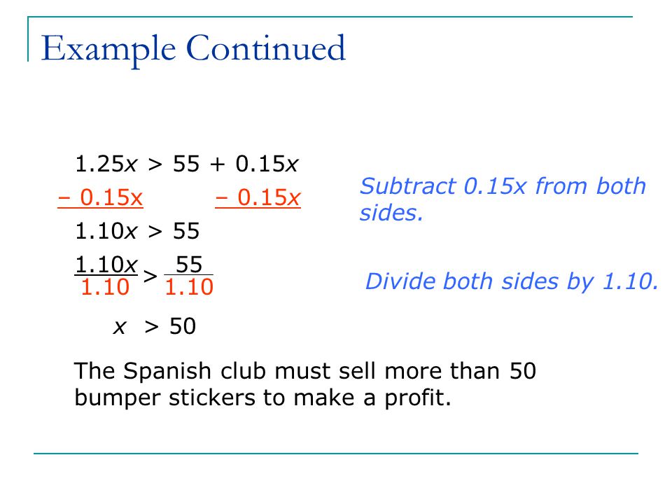 Example Continued 1.25x > x