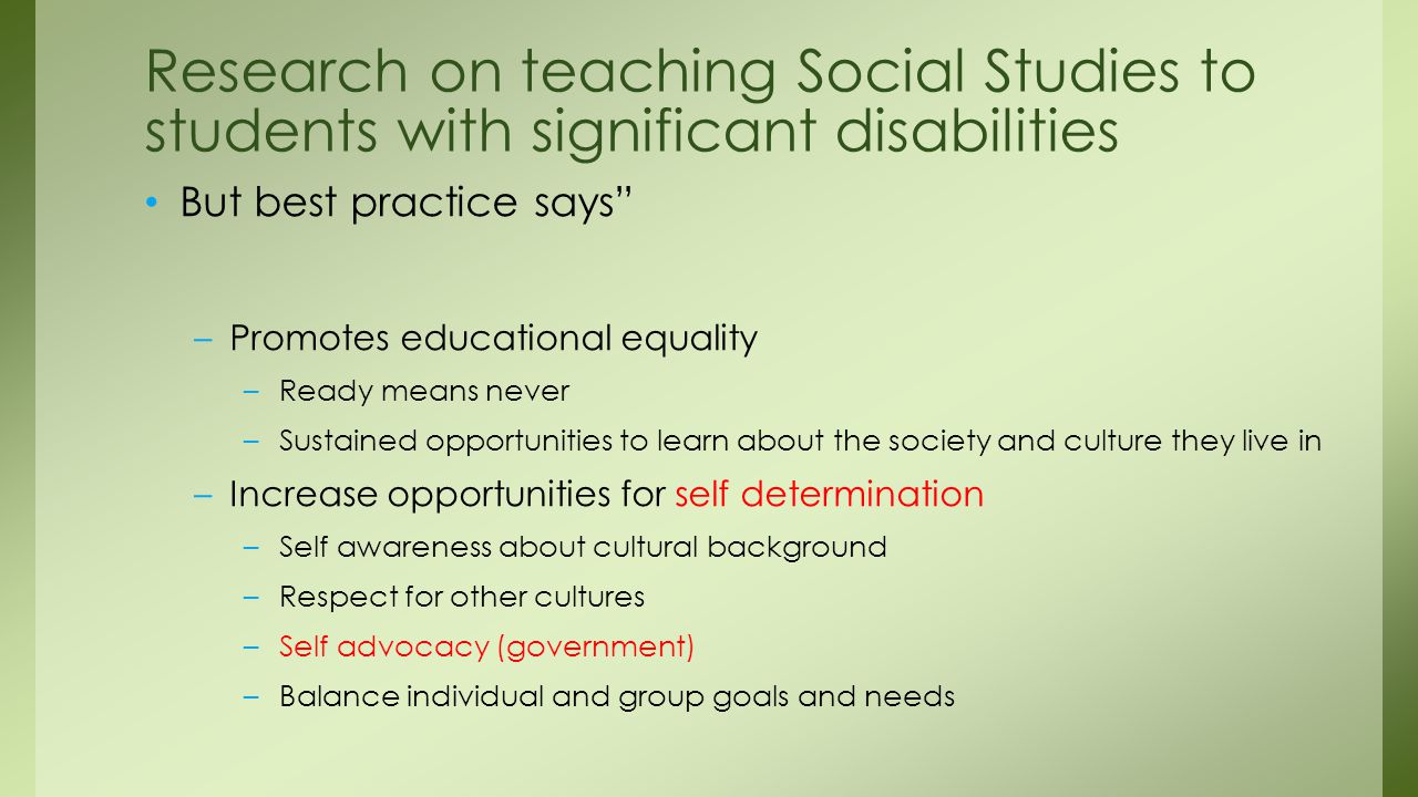 Research on teaching Social Studies to students with significant disabilities