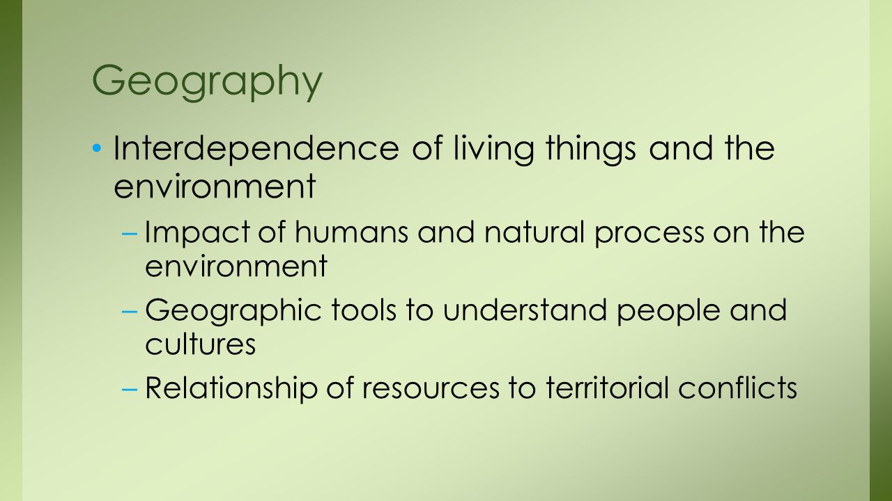 Geography Interdependence of living things and the environment