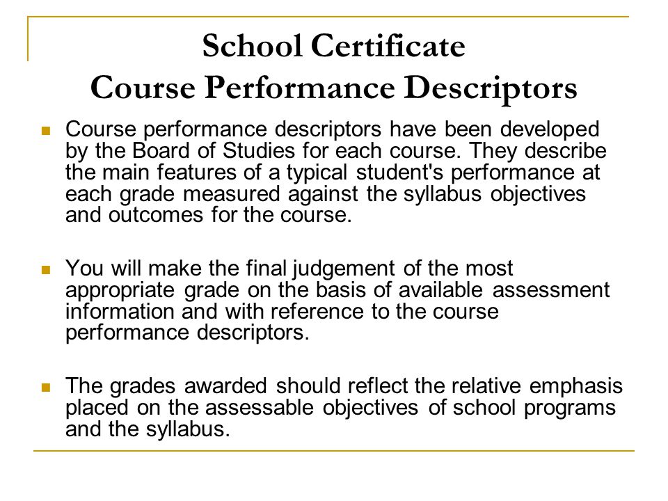 School Certificate Course Performance Descriptors