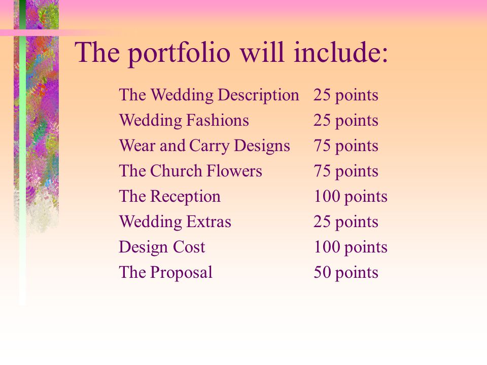 The portfolio will include: