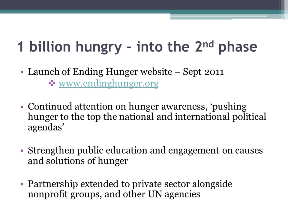 1 billion hungry – into the 2nd phase