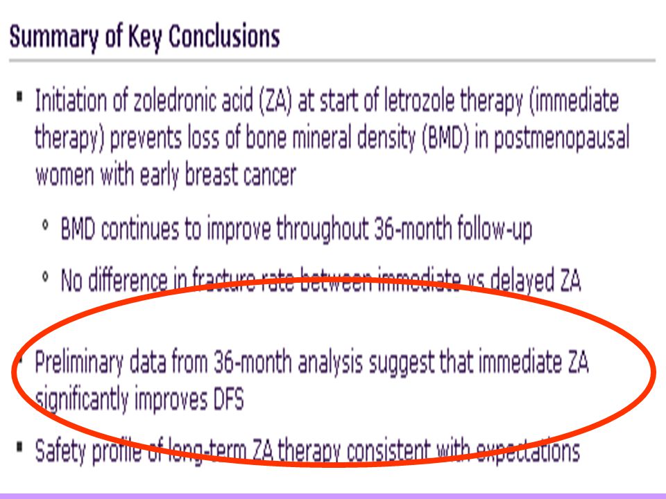 Immediate Therapy With Zoledronic Acid Prevents Bone Loss and Improves DFS in Women With Early Breast Cancer Receiving Letrozole