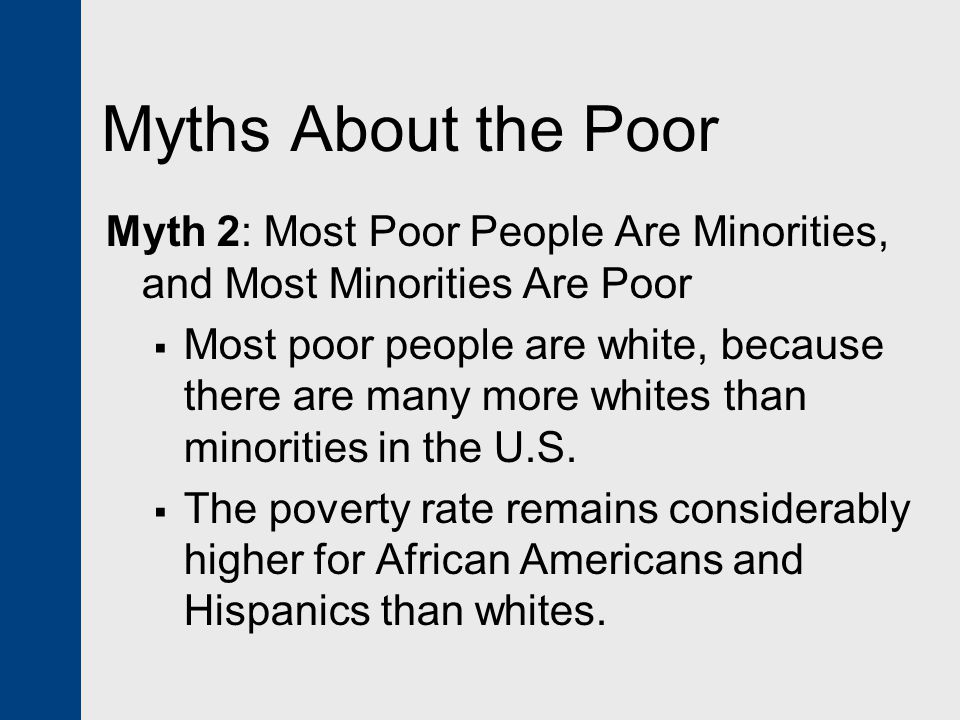 Myths About the Poor Myth 2: Most Poor People Are Minorities, and Most Minorities Are Poor.