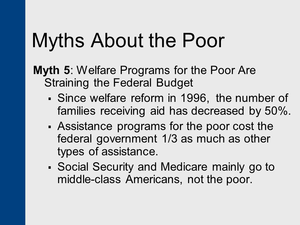 Myths About the Poor Myth 5: Welfare Programs for the Poor Are Straining the Federal Budget.