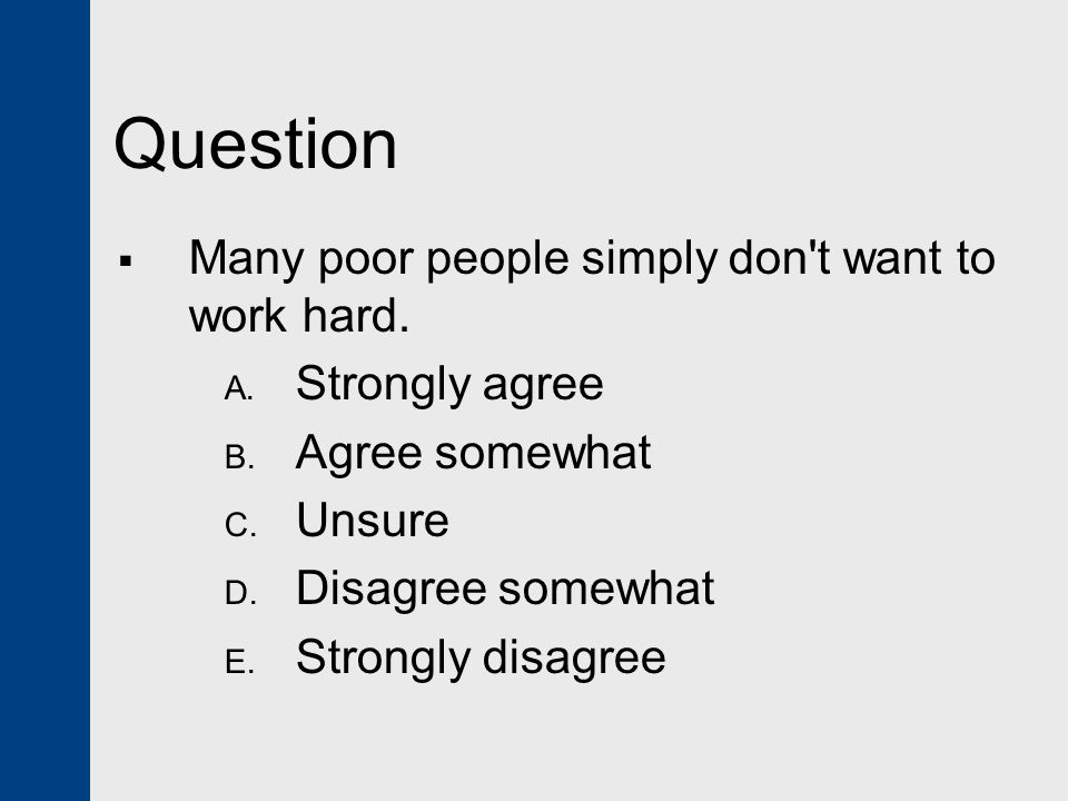 Question Many poor people simply don t want to work hard.