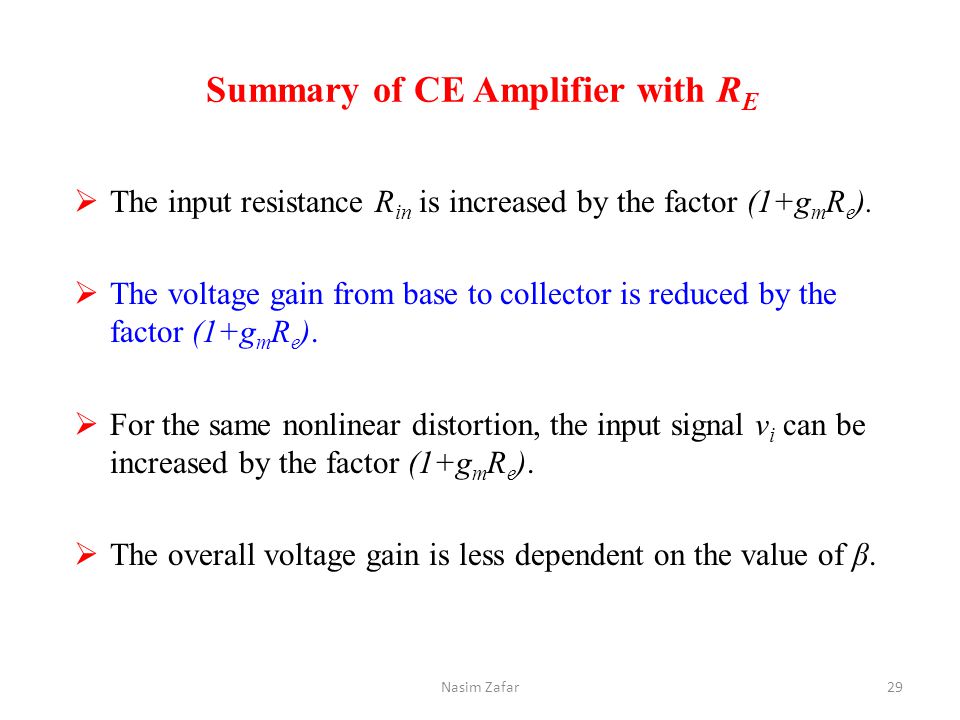 Summary of CE Amplifier with RE