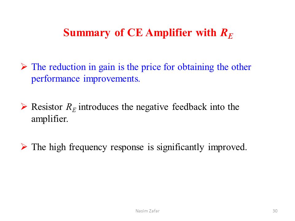 Summary of CE Amplifier with RE