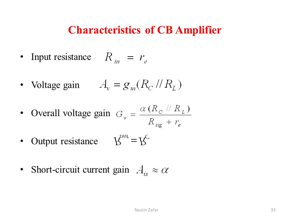 Characteristics of CB Amplifier