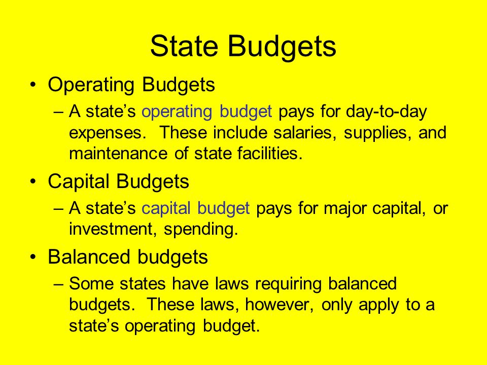 State Budgets Operating Budgets Capital Budgets Balanced budgets
