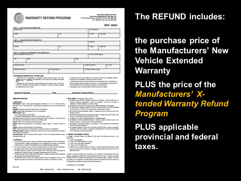 the purchase price of the Manufacturers’ New Vehicle Extended Warranty