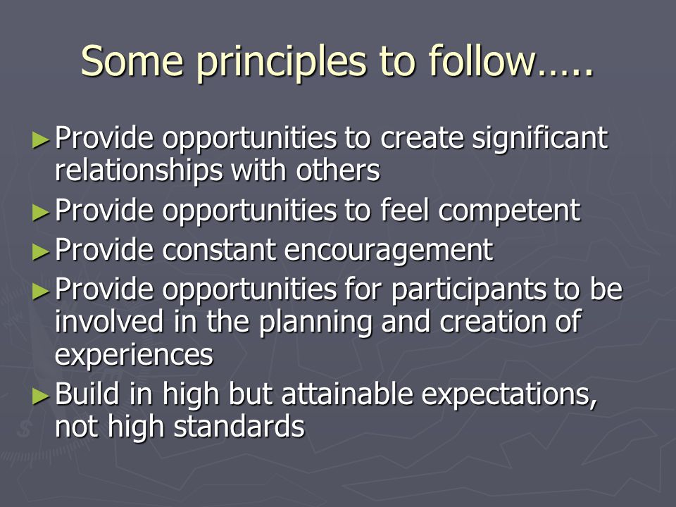 Some principles to follow…..