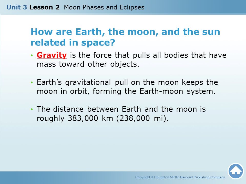 How are Earth, the moon, and the sun related in space