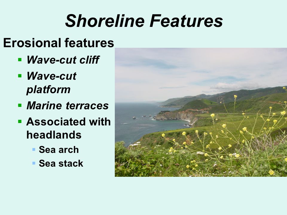 Shoreline Features Erosional features Wave-cut cliff Wave-cut platform