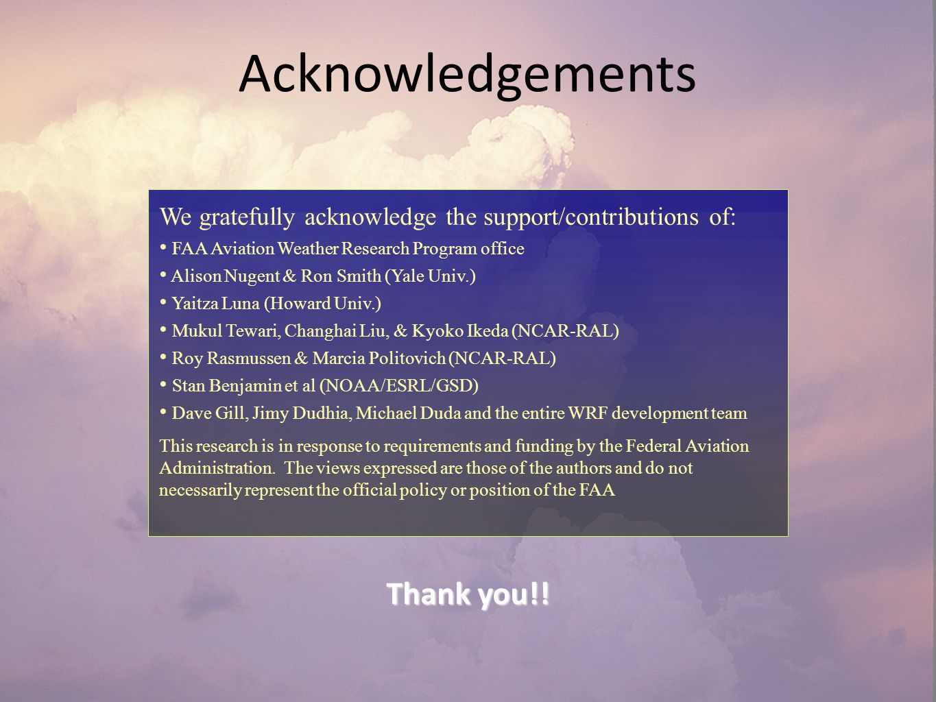 we gratefully acknowledge the support/contributions of:faa