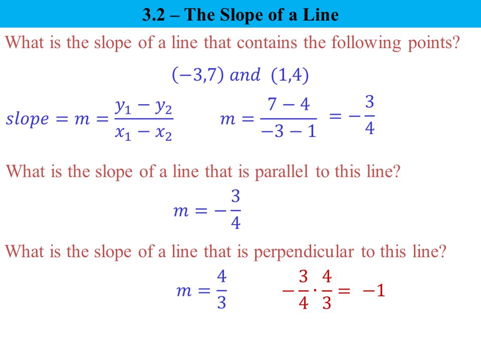 What is the slope of a line that contains the following points