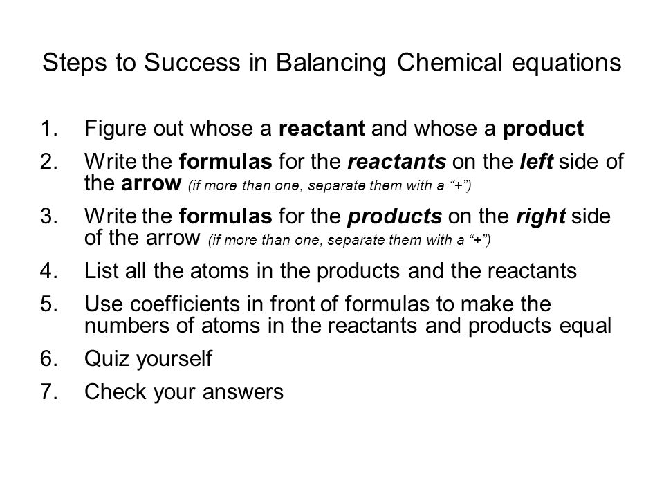 Steps to Success in Balancing Chemical equations