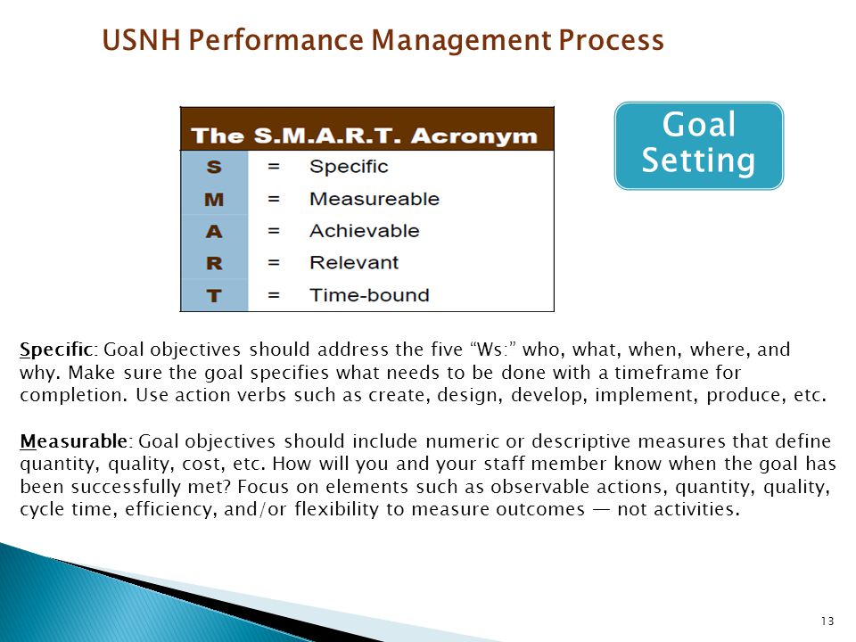 Goal Setting USNH Performance Management Process