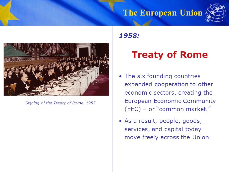 1958: Treaty of Rome.