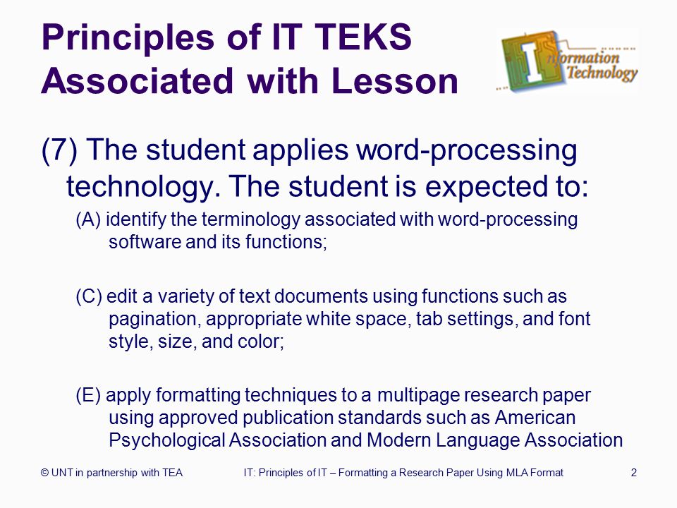 Principles of IT TEKS Associated with Lesson
