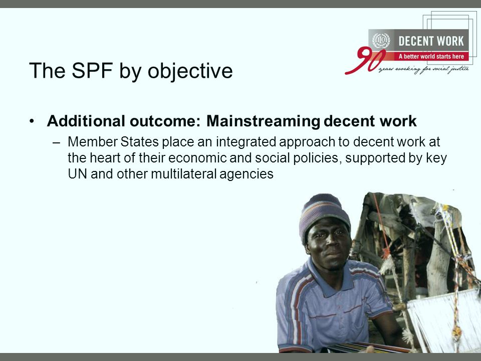 The SPF by objective Additional outcome: Mainstreaming decent work