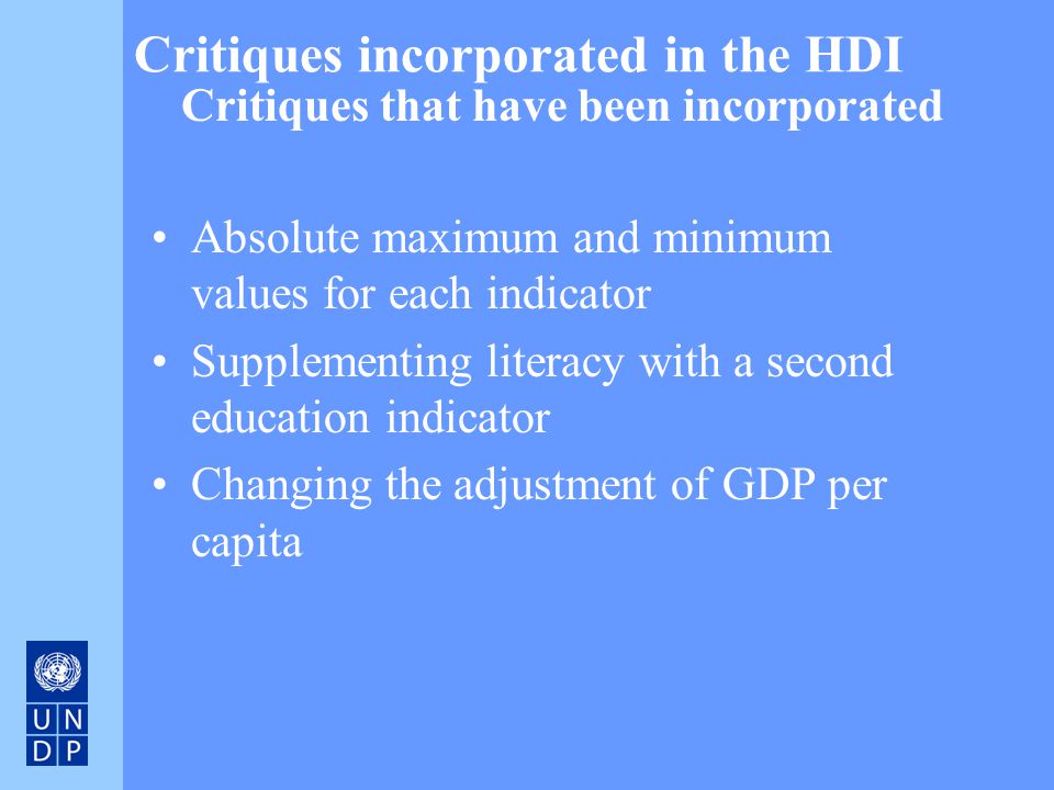 Critiques incorporated in the HDI