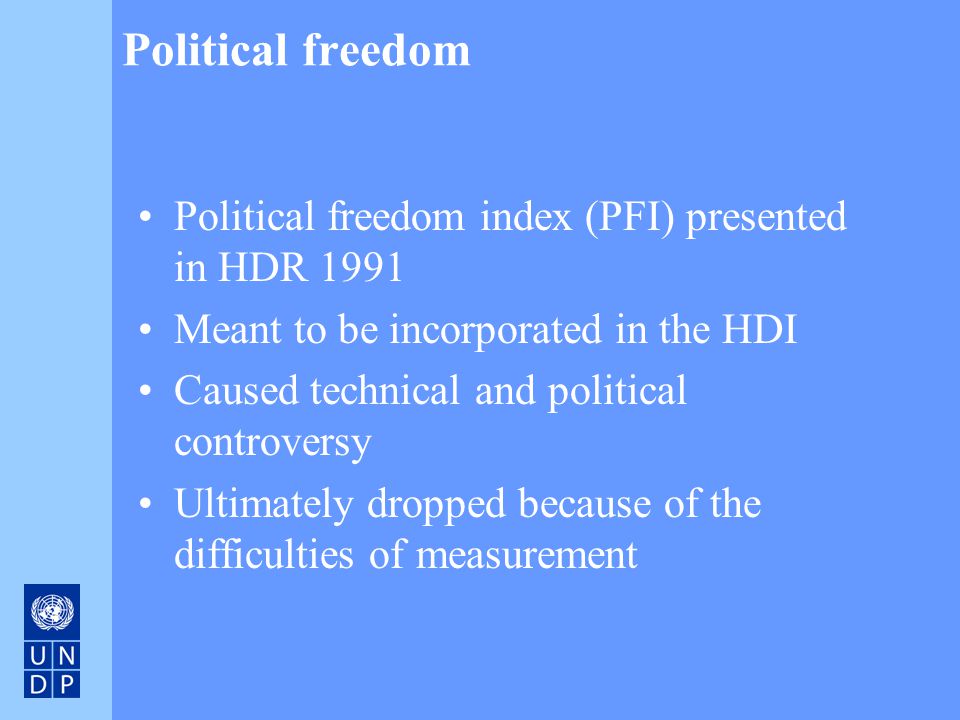 Political freedom Political freedom index (PFI) presented in HDR 1991