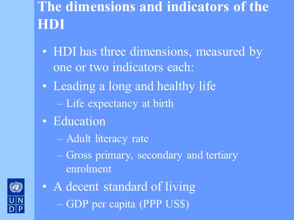 The dimensions and indicators of the HDI