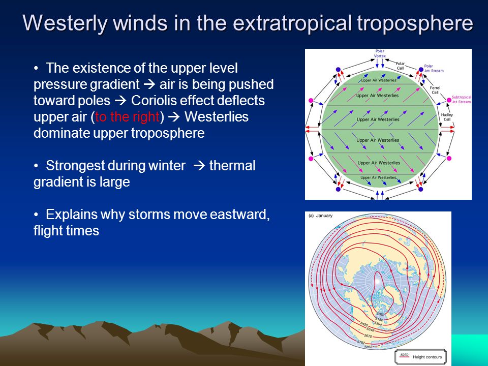 Westerly winds in the extratropical troposphere