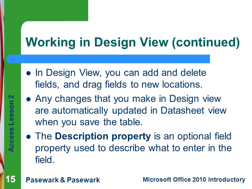Working in Design View (continued)