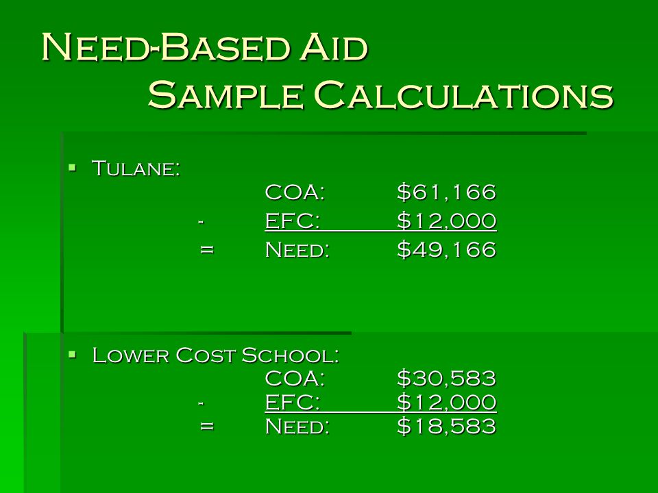 Need-Based Aid Sample Calculations
